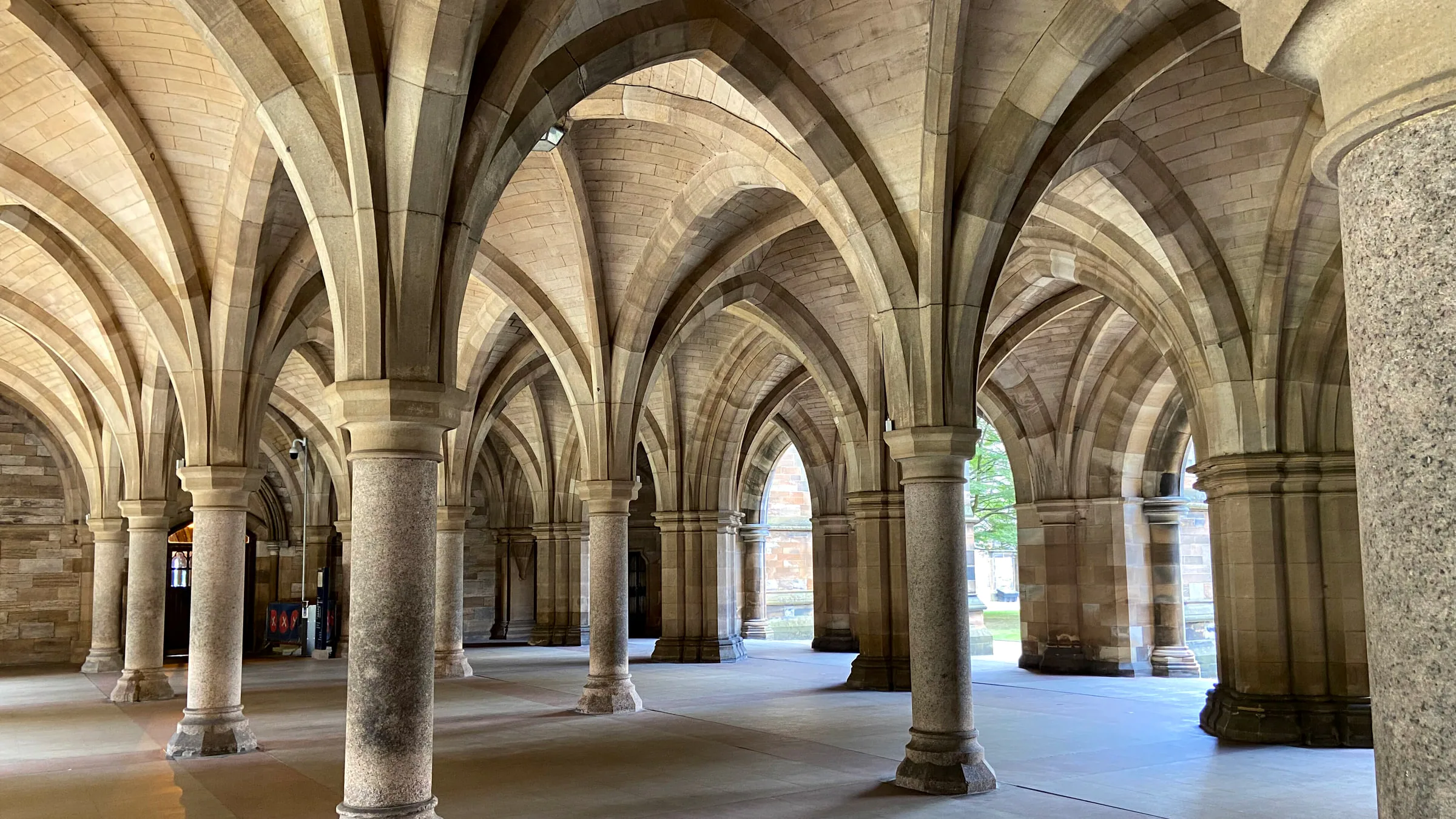 The stone vaulted Cloisters of the University of Glasgow