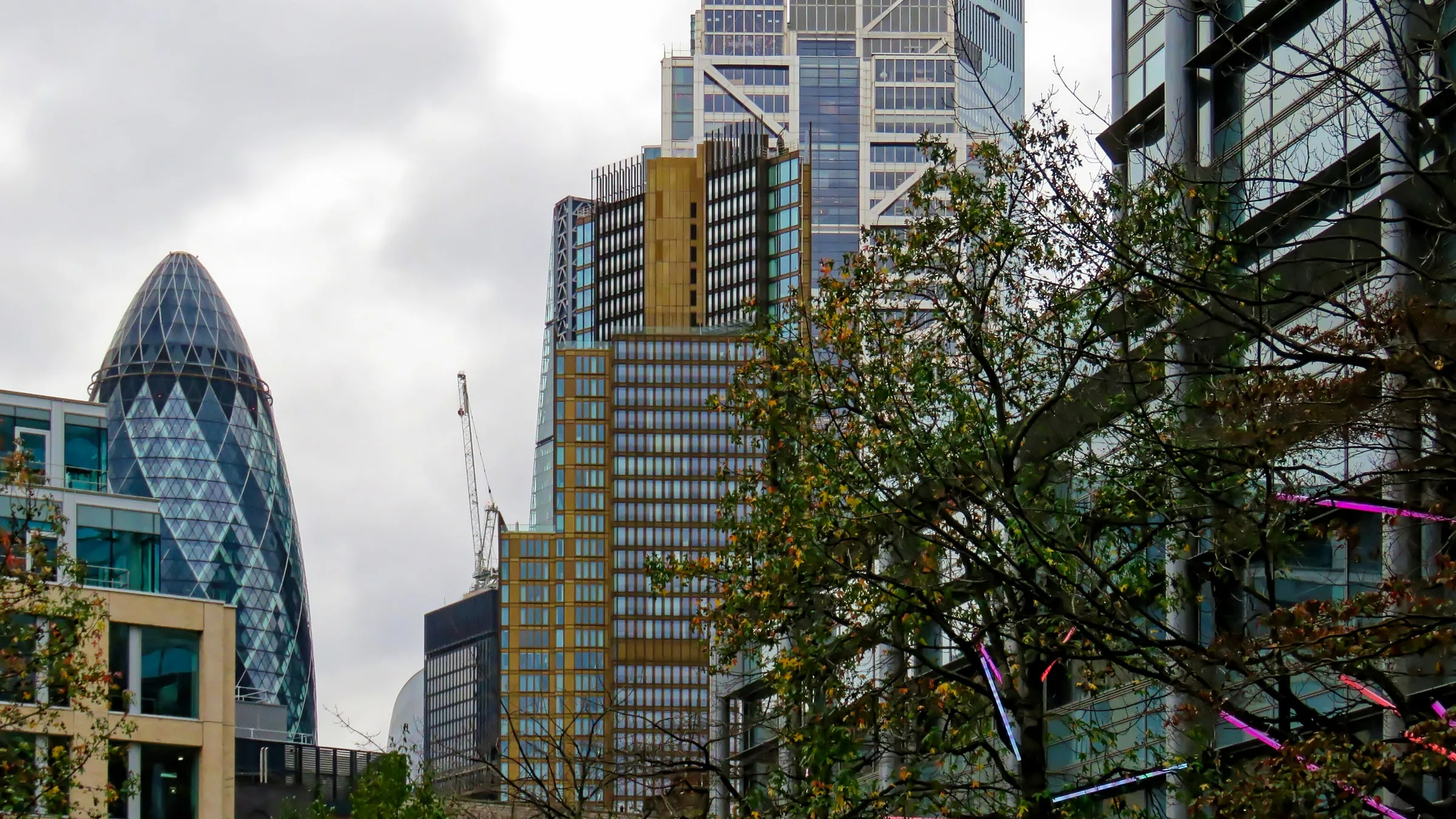 The Gherkin and the Heron Tower rising beyond Bishops Square in Spitalfields