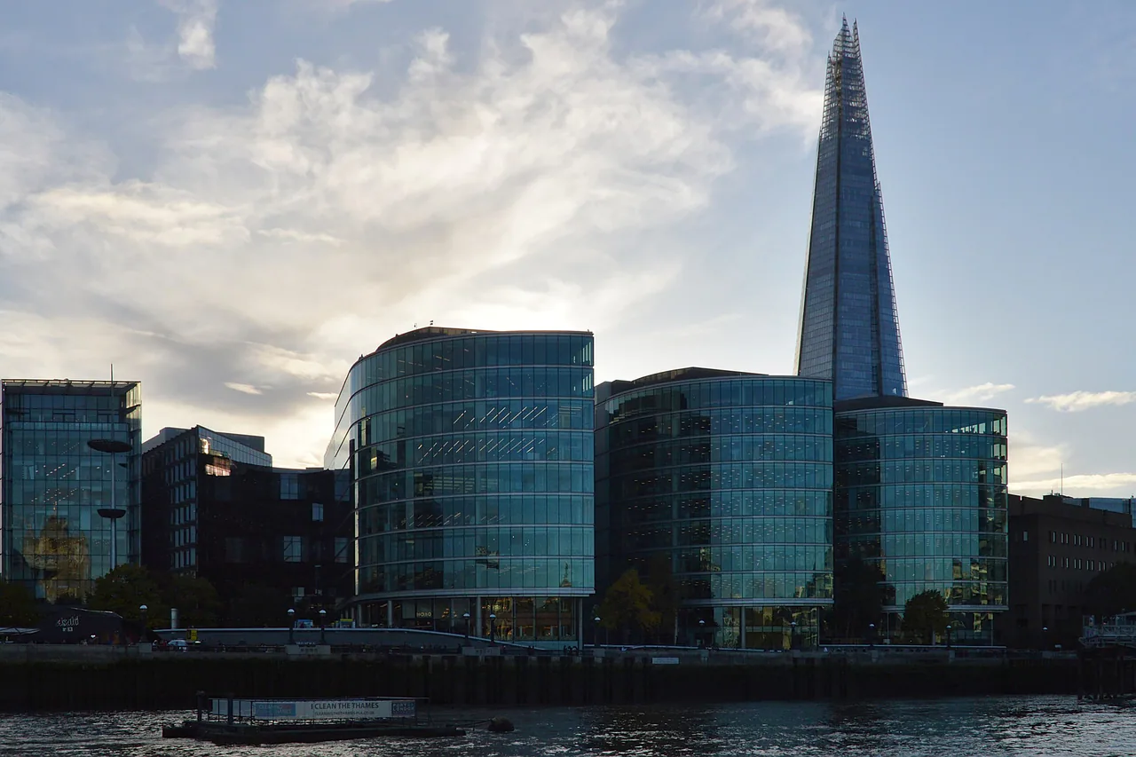 The glass offices of More London on the South Bank, with the Shard behind